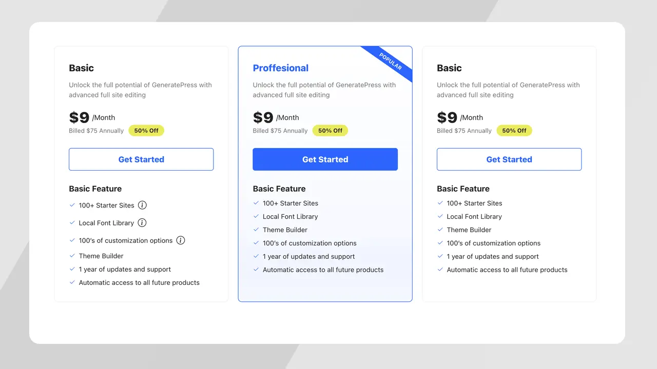 GenerateBlocks Pricing Table Template